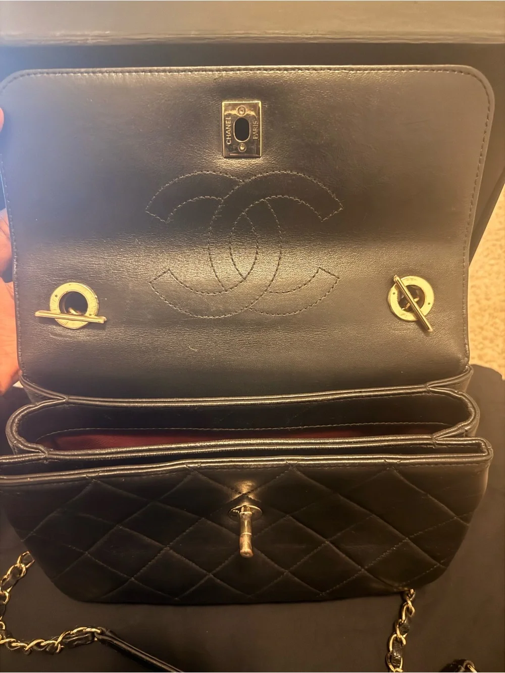 New CHANEL Black Quilted Leather Mini Top Handle Bag with Gold Hardware